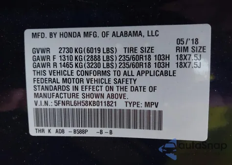 2019 Honda Odyssey Ex z USA, uszkodzony, nr VIN 5FNRL6H58KB011821